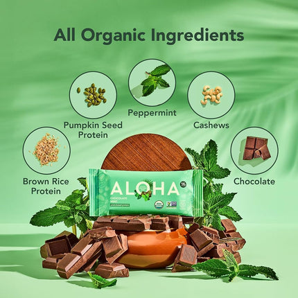 ALOHA Organic Plant Based Protein Bar, Chocolate Mint, 1.9 oz, 12 Count, Vegan, Gluten Free, Non-GMO, Stevia Free, Soy Free, Dairy Free