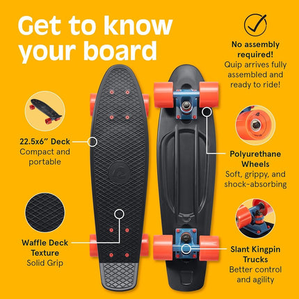 Retrospec Quip Mini Cruiser Skateboard Classic Retro Plastic Skateboard with ABEC 7 Bearings and PU Wheels, Compact Deck with Grip and Embossed Moulded Deck 22.5"