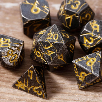 Metal Dice for DND - Ancient Cracked Pharaoh Ruins - Distressed Iron Gold