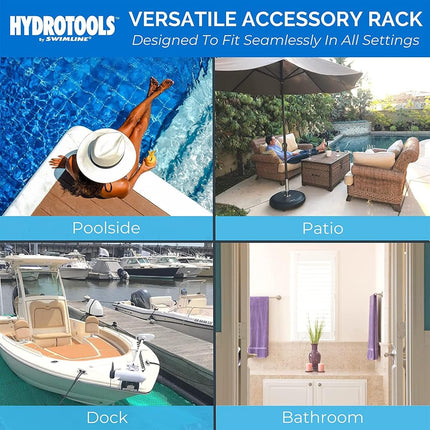 Swimline HYDROTOOLS 89033 Premium Free Standing Poolside Valet Towel Rack Adjustable With Water Weighted Base Three Arms Secure Clips For Outdoors & Indoors Pool Patio Poolside Holder Drying Stand