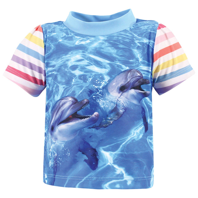 Hudson Baby Unisex Baby Swim Rashguard Set, Girl Dolphin, 6-9 Months