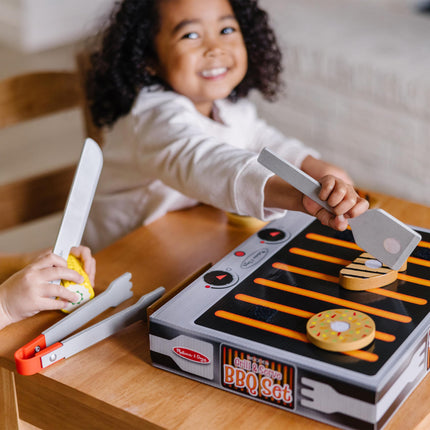 Melissa & Doug 9280 Grill and Serve BBQ Set (20 pcs) -Wooden Play Food and Accessories, Multi-Colored, 1 EA