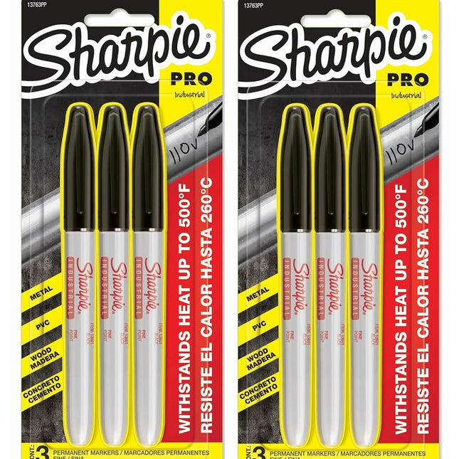 2 Pack Sharpie 13763PP Industrial Fine Point Permanent Marker, Withstand Up To 500F, Designed for Industrial and Laboratory Users, Black Color, 1 Blister with 3 Markers