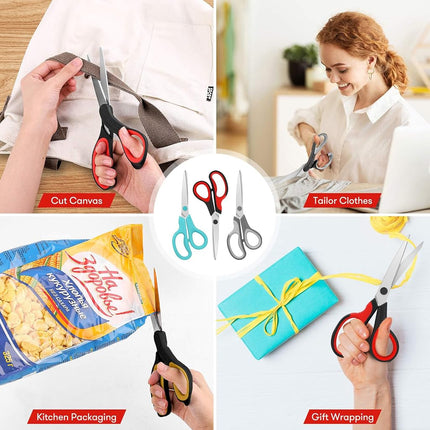 Scissors, Niutop 8" All Purpose Scissors Ergonomic Comfort Grip Craft Shears Sharp Scissors for Office Home Household Sewing School Students Older Kids Scissor Supplies, Black/Grey/Aqua, 3-Pack