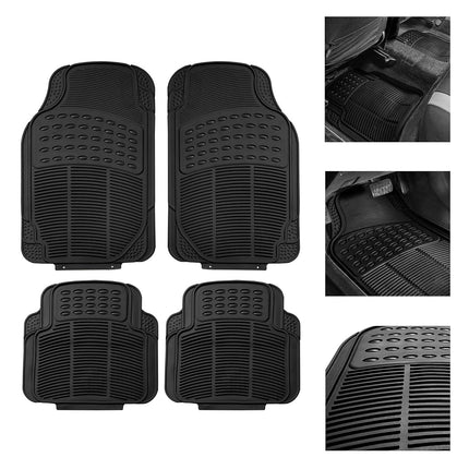 FH Group Automotive Floor Mats Black Universal Fit Heavy Duty Rubber for All Weather Protection fits Most Cars, SUVs, and Trucks, 4 Piece (Full Set Trimmable) F11305BLACK