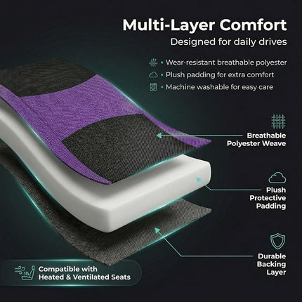 FH Group Light & Breezy Cloth Car Seat Covers, 7 Seater Three Row Set- Airbag & Split Ready -Universal for Cars Trucks and SUVs (Purple/Black)