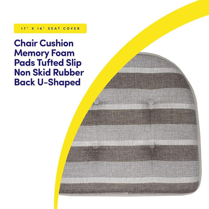 Sweet Home Collection Chair Cushion Memory Foam Pads Tufted Slip Non Skid Rubber Back U-Shaped 17" x 16" Seat Cover, 2 Count (Pack of 1), Bradford Silver/Brown