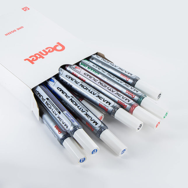 Pentel Markathon Pump Dry Erase Marker, Chisel Tip, Assorted Ink, 12 Pack (MWL6SX-12M)