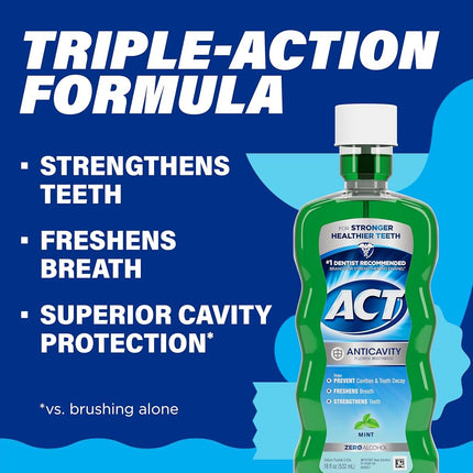 ACT Alcohol Free Anticavity Fluoride Rinse, Mint - 18 oz