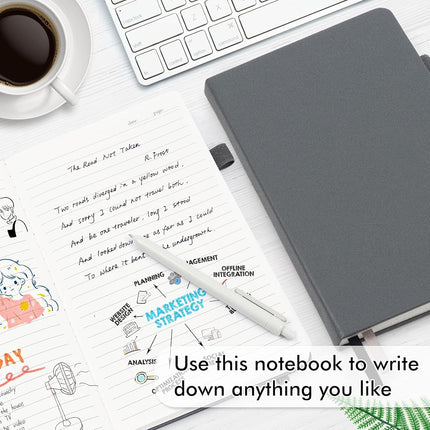 feela 3 Pack Notebooks Journals Bulk with 3 Black Pens, A5 Hardcover Notebook Classic Ruled Lined Journal Set with Pen Holder for Work Business Journaling Note Taking, 120 GSM, 5.1”x8.3”, Gray