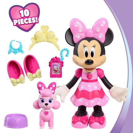 Disney Jr. Minnie Mouse Pets Fun Doll 10" Poseable Mini Doll for Ages 3+