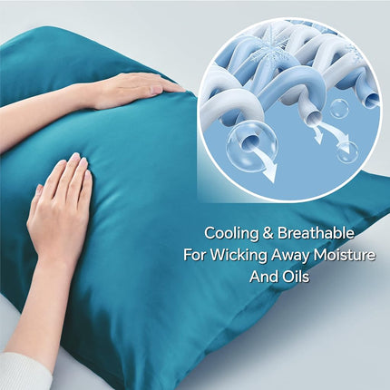 BEDELITE Cooling Pillow Cases Queen 2Pcs, Rayon Made from Bamboo, Teal