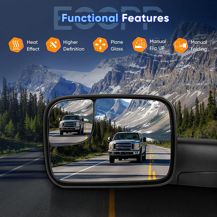 ECCPP Towing Mirrors fit 02-08 for Dodge for Ram 1500 03-09 for Dodge for Ram 2500 3500 Pickup Truck Power Heated Tow Folding Side View Black Mirror Pair Set Right Passenger and Left Driver Side