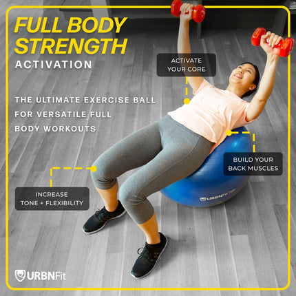 URBNFit Balón de Ejercicio - Balones de Equilibrio (Ballon Exercice) Yoga, Pilates, Fitness, Estabilidad, Entrenamiento, Equipo de Ejercicio en Casa - Silla Balón Suizo Antiexplosión con Bomba (45CM Blanco)