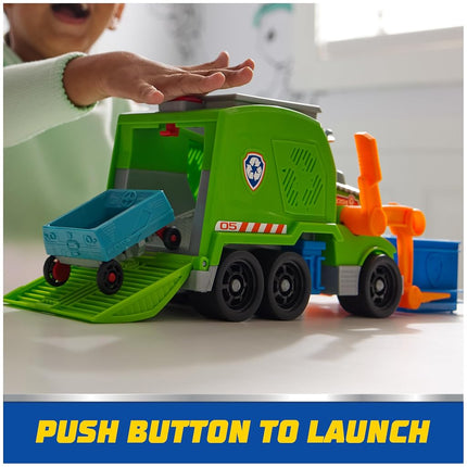Paw Patrol: Crush N’ Roll Recycling Truck with Rocky Action Figure & Transforming Compacted Trash Vehicle, Kids Toys for Boys & Girls Ages 3 and up