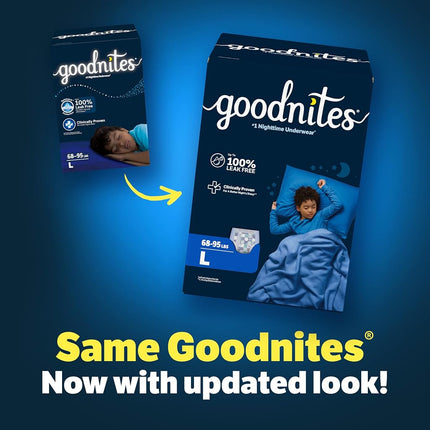 Goodnites Boys' Nighttime Bedwetting Underwear, Size Large (68-95 lbs), 11 Ct, Packaging May Vary