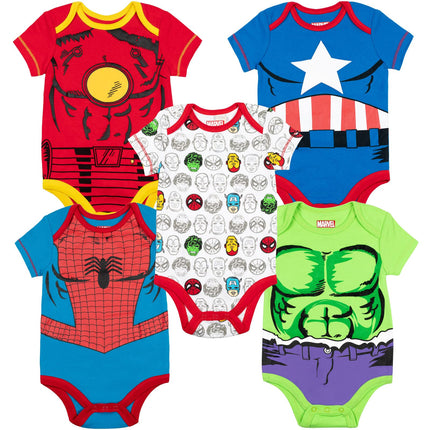 Marvel Baby Boys' 5 Pack Onesies - The Hulk, Spide