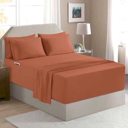 Elegant Comfort Luxury Soft 6-Piece 1500 Premium Hotel Quality Bed Sheet Set with Extra Deep Pockets 18-24 Inch, Wrinkle Free, Storage Pockets, Extra Deep Pocket 6PC Sheets, Full, Coral