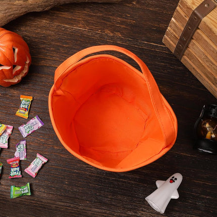 Halloween Bucket Halloween Basket for Kids, Trick or Treat Bags with Embroidery Foldable Halloween Candy Bucket Pumpkin Bucket Basket with Handle for Halloween Party Decorations, (Orange)