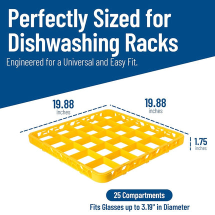 Carlisle FoodService Products OptiClean 25 Compartments (3-1/2") Divided Glass Rack Extender, Yellow