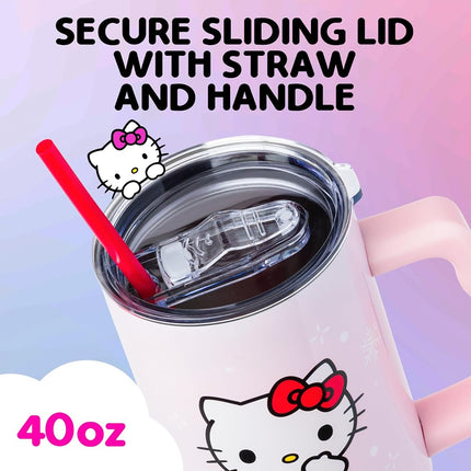 Silver Buffalo Hello Kitty Holiday Outfit Snowflakes Red Bow Dress Color Option 40oz Stainless Steel Tumbler w Handle
