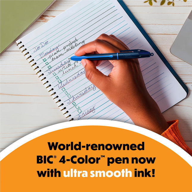 Bolígrafo retráctil BIC 4 colores Smooth, punta de 1.0 mm, 12 unidades con tintas de colores surtidos