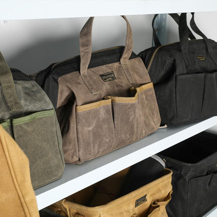 Tool Bag, 13-inch Heavy Duty 16oz Waxed Canvas Wide Mouth Water-Resistant Tool Bag, Tool Tote with Handle for Tools, Wrenches, Screwdrivers (13 X 7.8 X 9 inch) | Grey