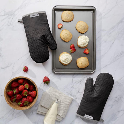 KitchenAid Oven Mitt Set, Cotton, Black, 7"x12.5"