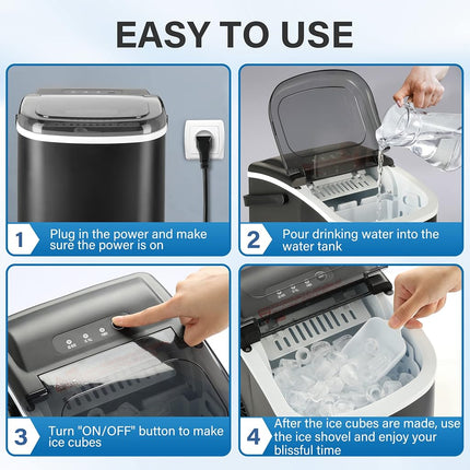 Simple Deluxe Ice Maker Machine for Countertop, 26lbs Ice/24Hrs, 9 Ice Cubes Ready in 6 Mins, Portable Self-Clean Electric Ice Machine with Scoop and Basket, 13.7lbs, for Home Kitchen Office Bar Party
