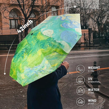 SY COMPACT Travel Umbrella - Windproof Automatic Compact Umbrellas for Rain, green wheatfield, 38 inches, Compact