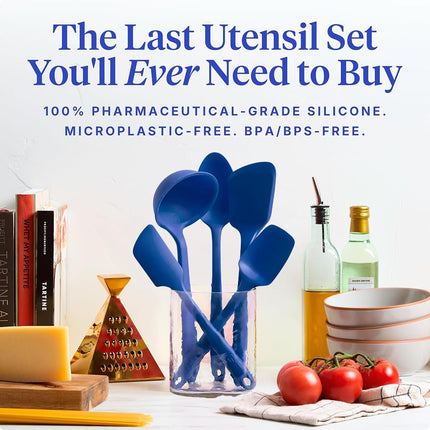 GIR: Get It Right - 5 Piece Essentials All Purpose Set - Ladle, Spatula, Flip, Spoon & Spoonula, Non-stick, Heat Resistant, Dishwasher Safe, Kitchen Utensils, Baking Supplies - Royal Blue