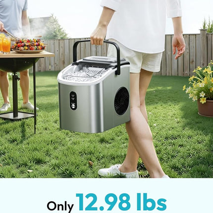 EUHOMY Countertop Ice Maker Machine with Handle, 26.3lbs Per Day, 9 Cubes in 6 Mins, Auto-Cleaning Portable Ice Maker with Basket and Scoop, for Home/Kitchen/Camping/RV (Silver)