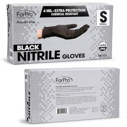ForPro Disposable Nitrile Gloves, Chemical Resistant, Powder-Free, Latex-Free, Non-Sterile, Food Safe, 4 Mil, Black, Small, 100-Count