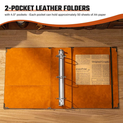 Ovesmusl Leather 3 Ring Binder Fits 8.5"x11" Letter Size Paper, 1.5 Inch Round Ring Binder Holds 350 Sheets, Notepad Paper Cover Loose Leaf Organizer, Green Tree