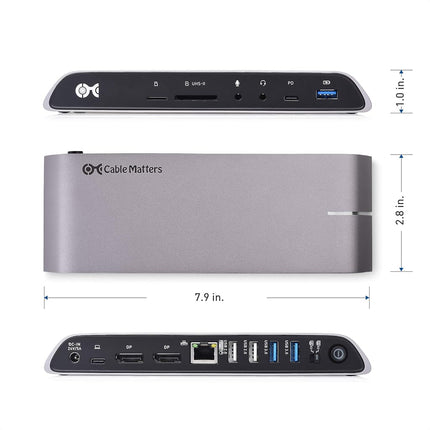 Cable Matters 10Gbps USB C Dock (USB C Docking Station) with Dual 4K HDMI and 80W Charging for Windows - USB-C & Thunderbolt 3 Port Compatible - Supports One External Display with MacBook Pro