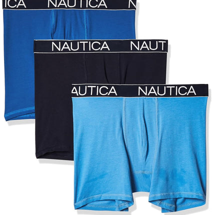 Nautica Men's 3-pack Classic Underwear Cotton Stretch Boxer Briefs, Peacoat/Sea Cobalt/Aero Blue, L UK