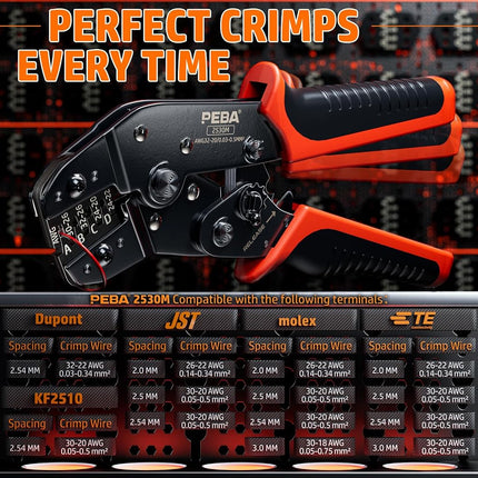 PEBA JST Crimping Tool kit, 2.5mm JST-XH Connector has 19 types, with Wire EDM Cutting Crimper Pliers + Double-layer Tote Toolbox | AWG30-20 Crimper for JST Series, Dupont, VH 3.96mm, AMP EI-Series