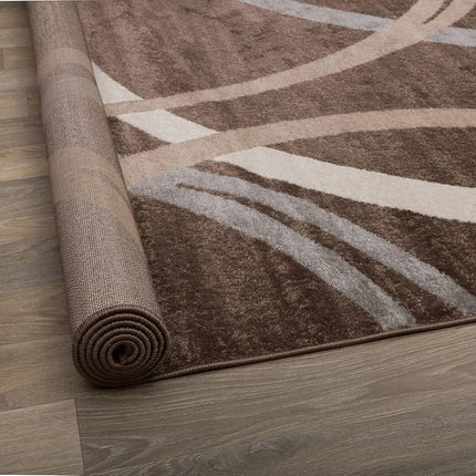 Rugshop Modern Wavy Circles Design Oval Rug, Non-Shedding Carpet for Bedroom, Living Room, or Dining Room, Brown, 5' x 7' Oval