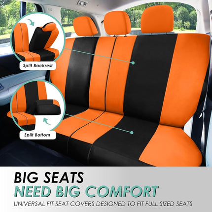 FH Group Automotive Seat Covers Orange Universal Fit Bucket and Bench Cover fits most Cars, SUVs, and Trucks (Full Set Airbag Compatible with Split Bench) FB030ORANGE115