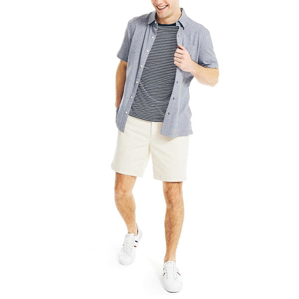 Nautica Men's Classic Fit Flat Front Stretch Solid Chino Deck Short Casual Stone, 34
