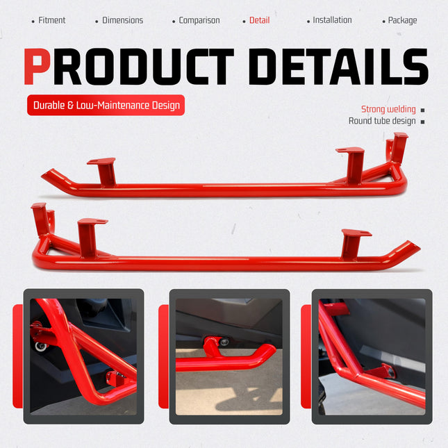ALMULOO Nerf Bars Rock Sliders Pair Compatible with 2014-2023 Polaris RZR XP 1000 Turbo S, RZR 900/900 XC/S 900/ S 1000 2 Doors Left Right Side Steps - 2 Seater Red