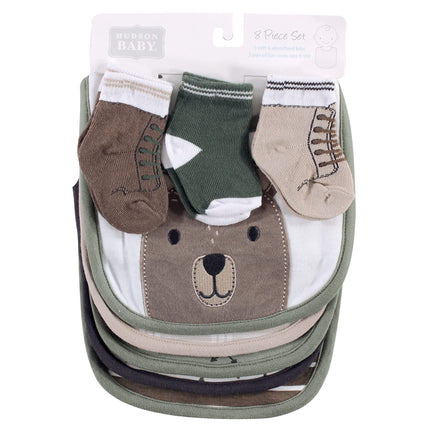 Hudson Baby Unisex Baby Cotton Bib and Sock Set, Forest Bear, One Size