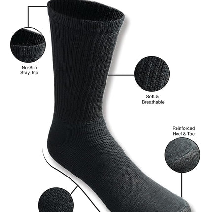 Dickies Men's Big & Tall All Purpose Cushion Crew Socks (6/12, Black (12 Pairs), Shoe Size: 12-15