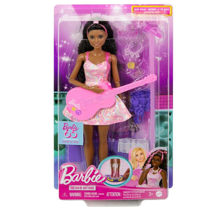 Barbie 65th Anniversary Doll & 10 Accessories, Pop Star Set with Brunette Singer Doll, Stage with Moving Feature & More, HRG43