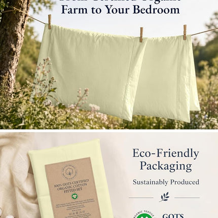 Lane Linen - Fitted Sheet Set - 100% Organic Cotton, Ultra Soft Percale Weave, 2 Piece (1 Fitted Sheet 15" Deep & 1 Pillowcase) - Twin, Vanilla
