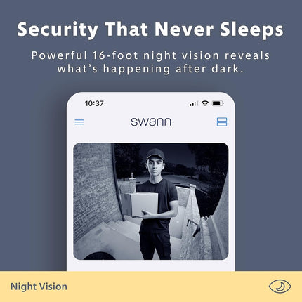 Sonnette vidéo sans fil Swann EVO - Caméra de sécurité Wi-Fi, audio bidirectionnel, détection de mouvement, vision nocturne, stockage cloud - Solution de surveillance domestique compacte et polyvalente pour une utilisation intérieure et extérieure