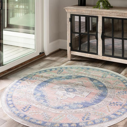 Unique Loom Whitney Collection Southwestern Geometric French Blue Round Rug (5' 0 x 5' 0)