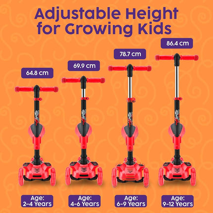 Hurtle 6 Wheeled Scooter for Kids - Stand & Cruise Child/Toddlers Toy Folding Kick Scooters w/Adjustable Height, Anti-Slip Deck, Flashing Wheel Lights, for Boys/Girls 2-12 Year Old - Hurtle