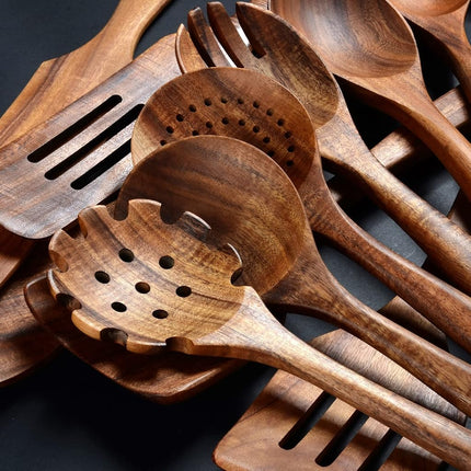 Wooden Spoons for Cooking,12 Pack Wooden Utensils for Cooking Wooden Kitchen Utensils Set Wooden Cooking Utensils Natural Teak Wooden Spatulas for Cooking (12Pcs)