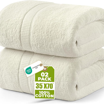 Utopia Towels - Luxurious Jumbo Bath Sheet (35 x 70 Inches) - 600 GSM 100% Ring Spun Cotton Highly Absorbent and Quick Dry Extra Large Bath Towel - Super Soft Hotel Quality Towel (Ivory, 2 Pack)